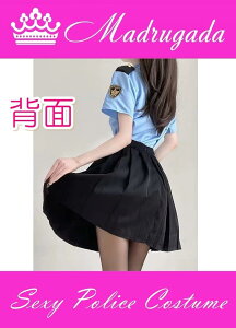 【楽天ランキング1位入賞】ポリス コスプレ 婦警 コスチューム フルセット 手錠 警察帽子 タイツ ハロウィンタトゥーシール レディース 5点セット S775 (ネイビー, M)