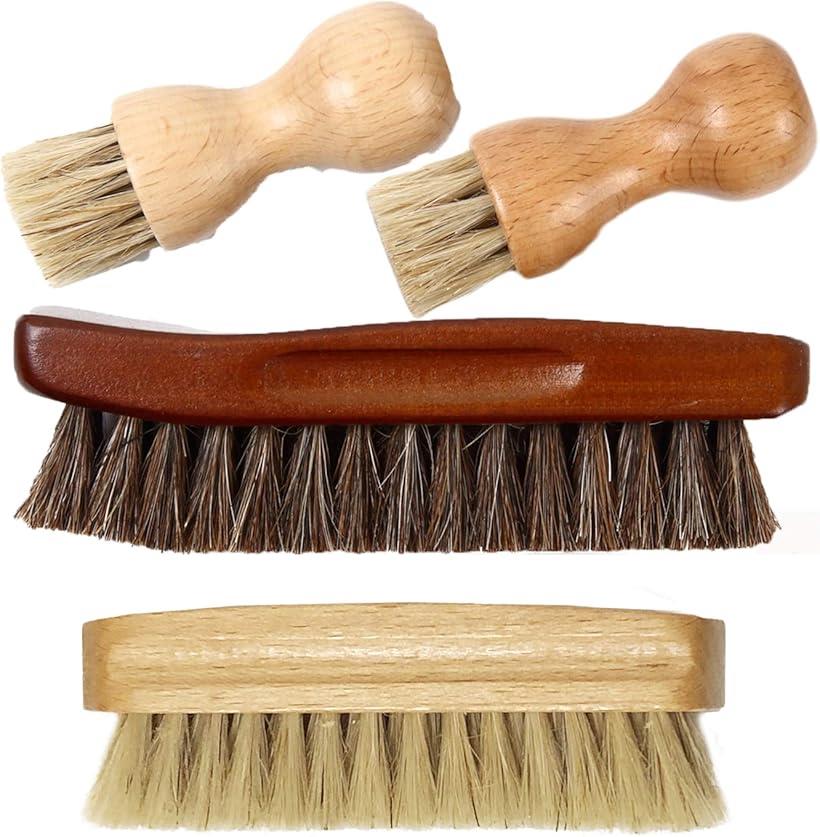 靴磨き ブラシ セット 馬毛ブラシ 豚毛ブラシ ペネトレイトブラシ 収納麻袋付(ブラウン, Free Size)