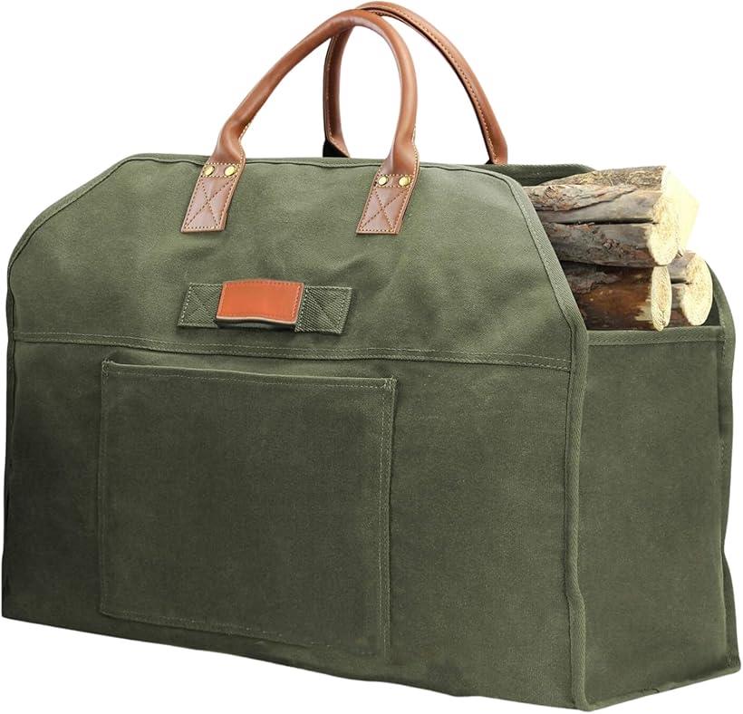 薪バッグ トートバッグ キャンプ用品 キャリーバッグ 収納ケース アウトドア 炭 カバン コンテナ(Green)