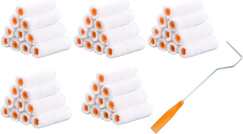 ペイント ローラー 4インチ 100mm 毛高10mm 50個 持ち手 付き ペンキ 塗装 マイクロファイバー 壁紙 50個セット