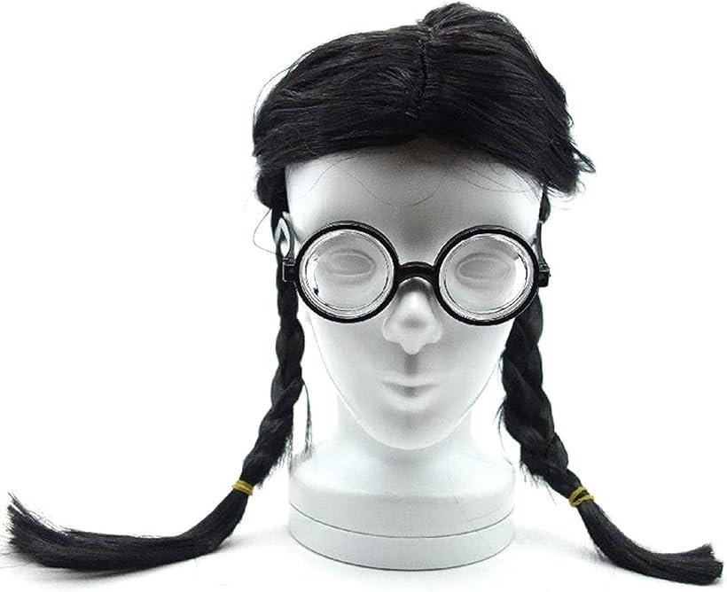 ST TS マジメ 女学生 おさげ かつら ビン底 めがね 3浪中 女子高生 三つ編み ウイッグ 髪 コスプレ 男女兼用