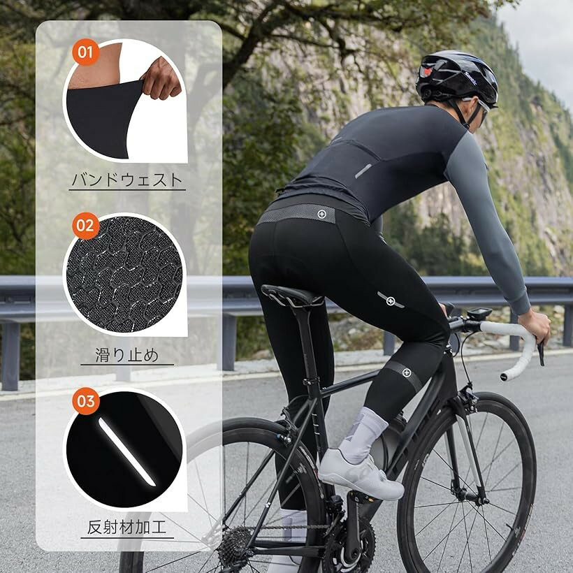 メンズ サイクルパンツ フリース 通気速乾 サイクリングパンツ パッド 防寒 防風 弾力 (ブラック, 2XL)