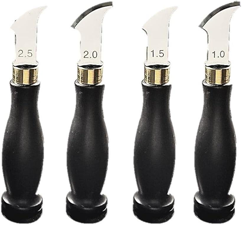 レザークラフト 黒檀 4種セット 1.0 1.5 2.0 2.5mm コバ処理 捻引き 皮革 念引き フチ捻 玉捻 ヘラ(黒檀)