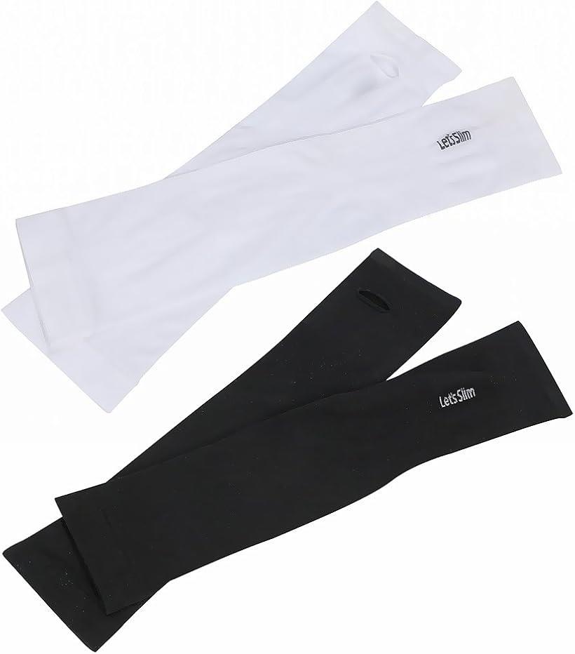 アーム サポーター カバー 指穴 左右セット 2組セット(ホワイト/ブラック, Free Size)