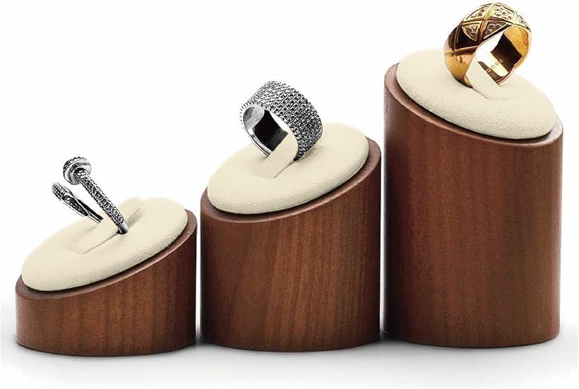 リングスタンド 指輪スタンド 3個セット 指輪置き リングホルダー 指輪の保管 整理 ディスプレイ 天然木製 木目 ブラウンxベージュ(ブラウンxベージュ)
