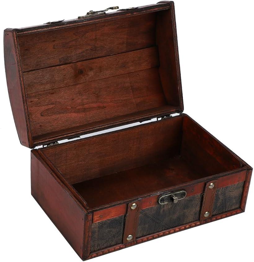 アンティーク調 レトロ 木箱 Pu エンボス加工 リベット 装飾 小物入(ブラウン, 約24cmx15cmx12cm) [2]
