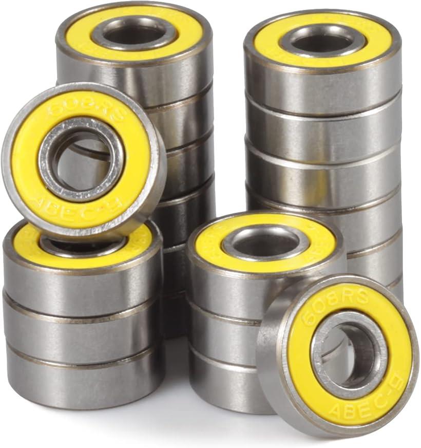 20個 スケボー ベアリング 608 2RS 8x22x7mm スケートボード オイルベアリング 黄色い