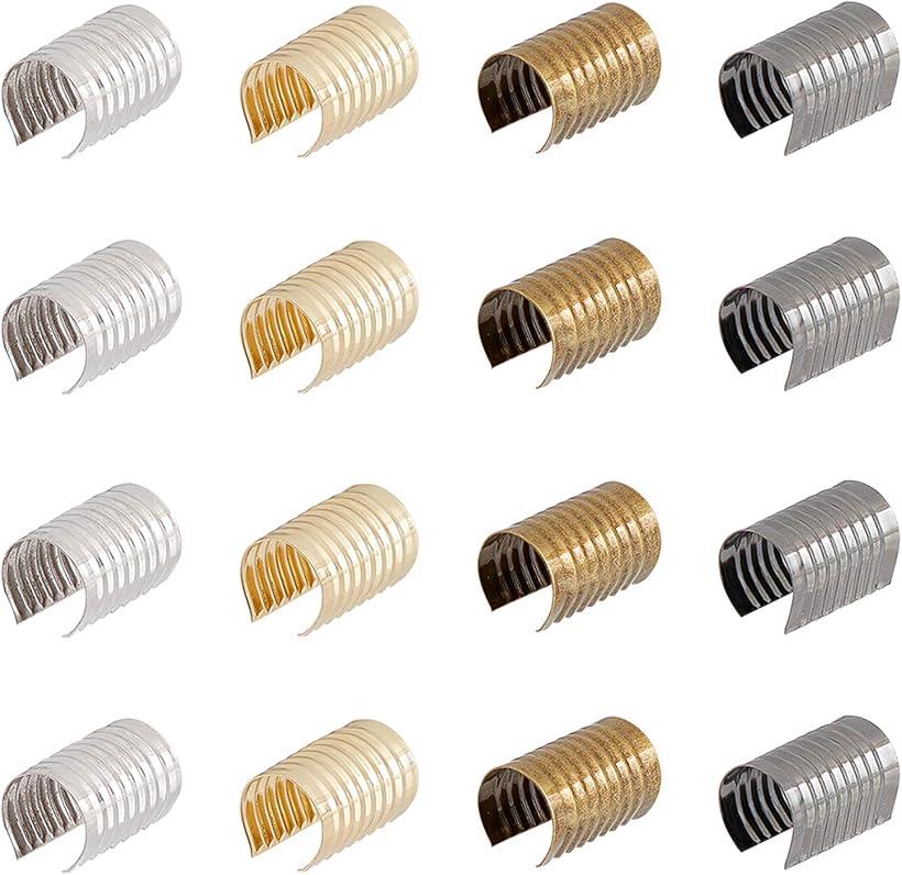 200個 アイアンタッセルエンドコード 4色 レザーロープクリップ 円筒ファスナー (ミックスカラー)