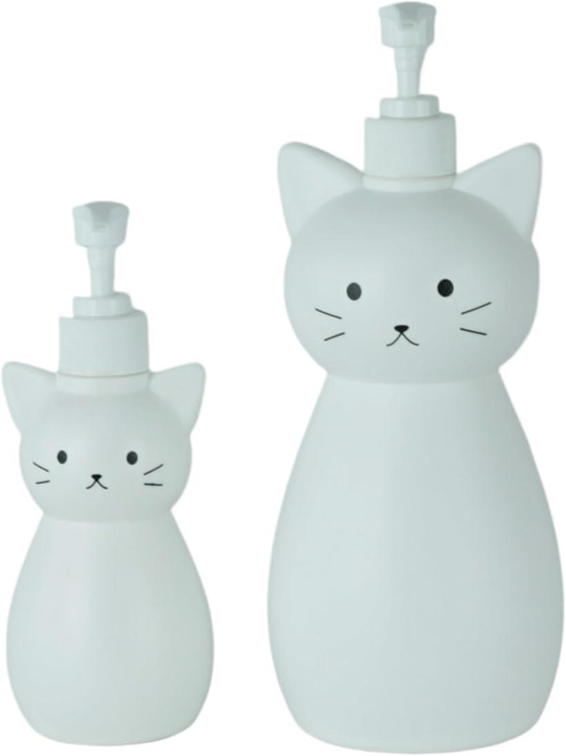 ネコのディスペンサー ホワイト Sサイズ + Lサイズ 白猫 ペアボトル 2種セット シャンプー トリートメント ハンドソープ 洗剤(白)