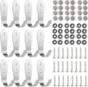 壁 フック 壁掛けフック 12個 セット ステンレス 耐荷重 25kg ネジ アタッチメント付き U字 金具 吊り下げ 収納 落下防止(シルバー)