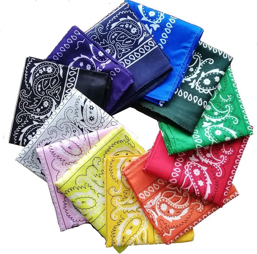 【楽天ランキング1位入賞】バンダナ 12枚 セット ペイズリー 柄 コットン 大判 サイズ スカーフ 風呂敷 ハンカチ (12色, 大判)