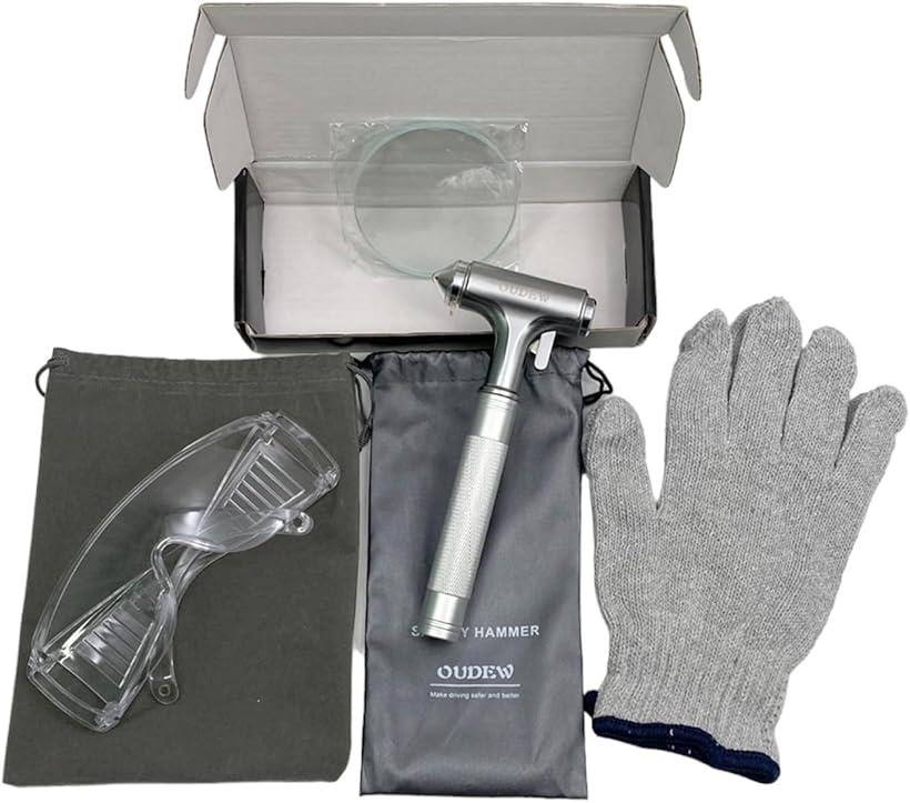 車 緊急脱出用 ハンマーセット 保護メガネ 軍手 収納袋付 防災セット 非常用 車載 災害対策 防災グッズ(3.0)