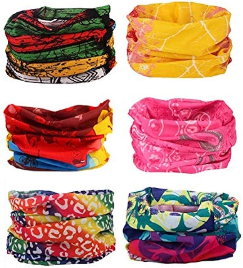 バンダナ ヘアバンド フェイスマスク 多機能 チューブ型 マジックスカーフ 6枚セット 多用途 伸縮素材 おまかせアソート