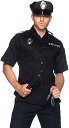 メンズ ポリス コスプレ 警察 制服 コスチューム シャツ 帽子 2点セット(ブラック, Free Size)