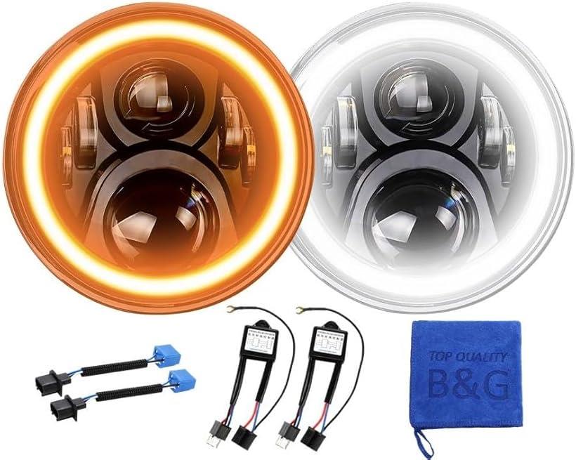 眩しすぎるくらい明るい/CREE製LED搭載 7インチ ヘッドライト イカリング 6レンズ 12v 24v 兼用 jkラングラー デイライト ウインカー 機能付き ジープ jeep ジムニー jimny トヨタ FJクルーザー 2個セット 黒