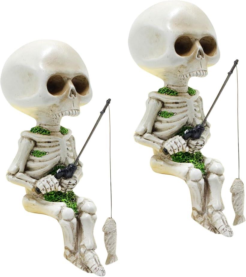 釣り姿 スカル 置物 2個セット ガイコツ 骸骨 ドクロ ハロウィン インテリア 飾り フィギュア