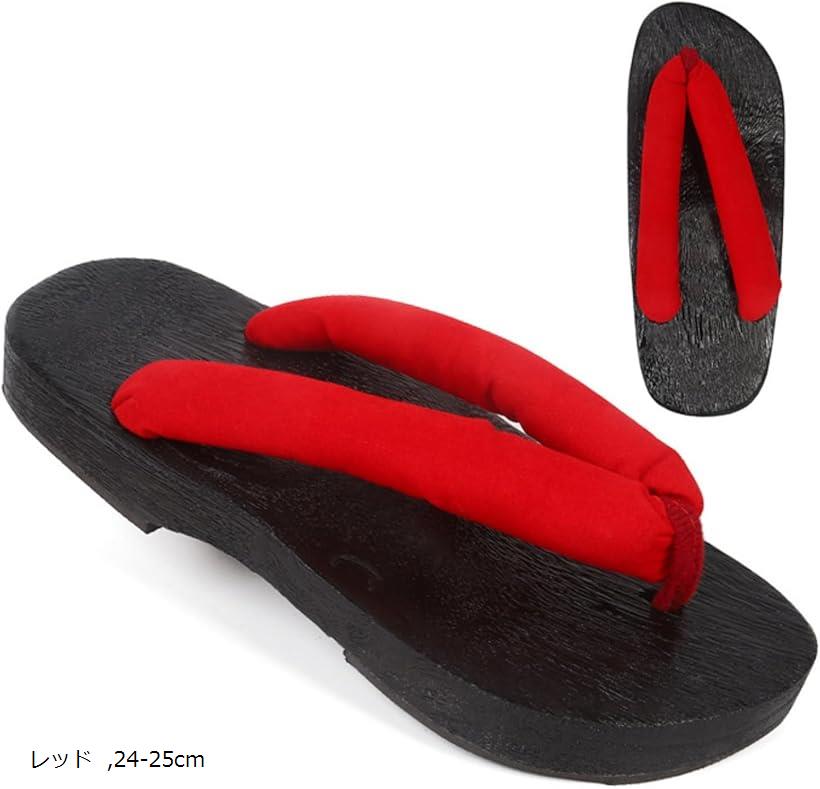 下駄 黒 厚底 鼻緒 浴衣 和装 コスプレ 夏 お祭り 大人 おしゃれ 赤 24-25cm (レッド, 24-25cm)(3)