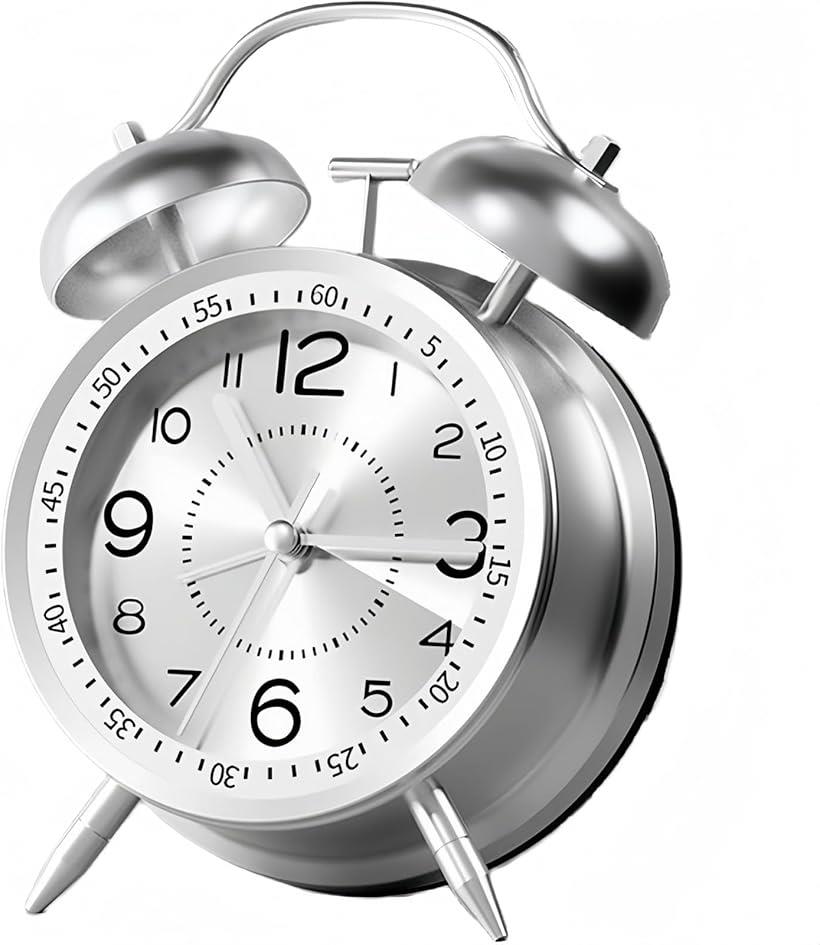 目覚まし時計 置き時計 おしゃれ 大音量 可愛い アナログ オシャレ 爆音 振動 卓上置き時計 絶対起きれる 卓上時計 シンプルでモダンなデザイン バックライト付き 電池式 振動機能 室内装飾 寝室 リビングルーム 銀色 (シルバー)