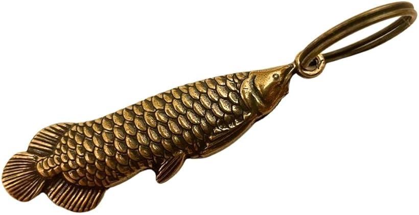 キーホルダー 魚 フィッシュ 真鍮 アンティーク ストラップ アロワナ 風水 金運 アクセサリー ペンダン..