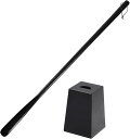 【楽天ランキング1位入賞】靴べら ロング スタンド付き 台付き 木製 靴ベラ 長い 75cm おしゃれ クロス付 ブラック 黒(ブラック, 長さ:75cm)