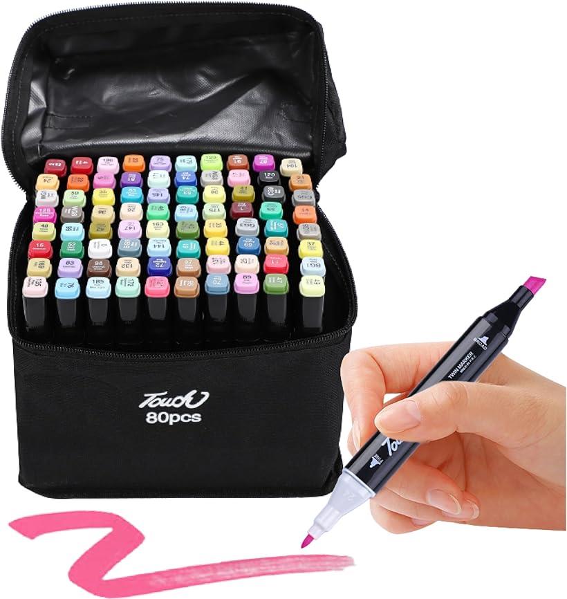 【楽天ランキング1位入賞】マーカーペン 80色 セット イラスト 漫画 コミック 塗り絵 太細両端 アルコ..