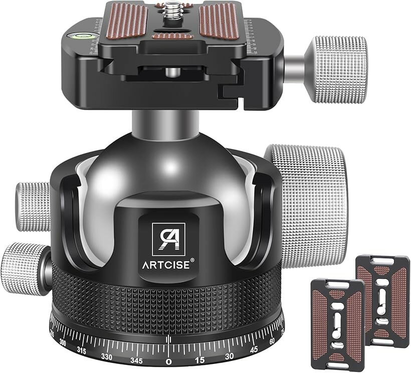 互換品 アルカスイス互換 44mm 低重心 ボール雲台 CNC加工 アルミ 360度回転 パノラマ ボールヘッド クイックシュー 自由雲台 一眼レフ DSLR ビデオカメラ用 最大耐荷重 30キロ