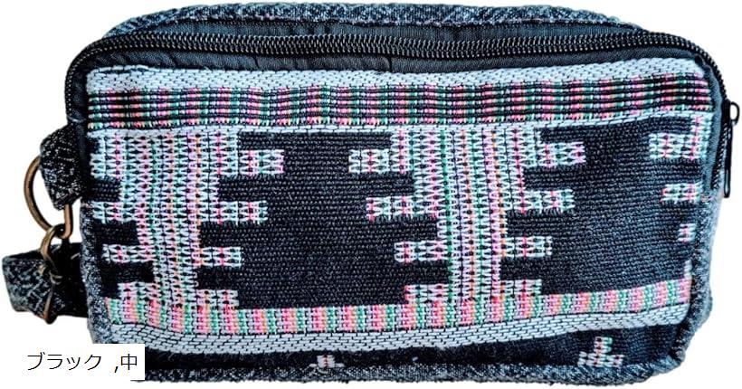 民族 刺繍 バッグ ショルダー 肩掛け 斜め掛け 手提げ トート 手加工 ハンドメイド(ブラック)