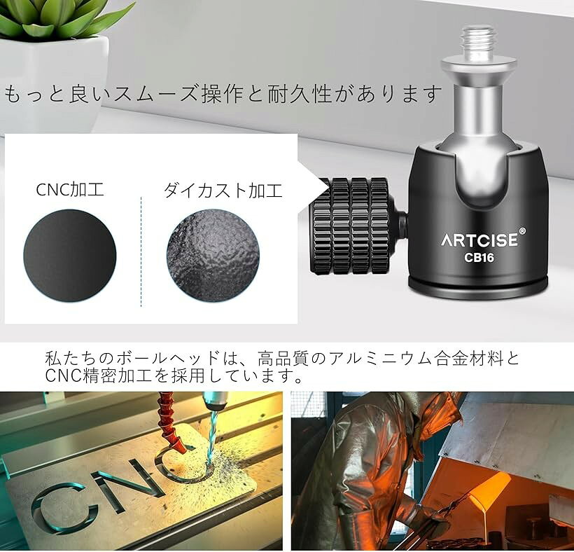 小型 ボール 自由雲台 ホットシューマウント付き 1/4インチネジ 軽量 アルミ合金 ...