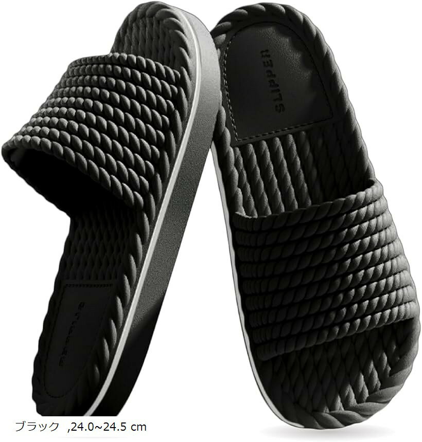 シャワーサンダル スリッパ 室内 滑りにくい バススリッパ 軽量 厚底 EVA素材 (ブラック, 24.0～24.5 cm)