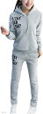 セットアップ スウェット 上下セット ルームウェア 部屋着 スポーツ カジュアル レディース フード 付き ジャージ パンツ (グレー, L)