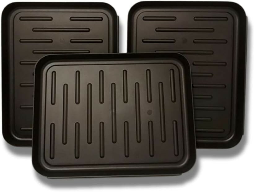 車 靴置き シューズトレイ 車用靴置き 泥対策 バット トレー 縁あり 3個セット (ブラック)