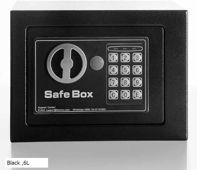 金庫 小型 家庭用 電子テンキー式 日本製 6L小型 safe 簡易 壁付け対応 ホテル金庫 防犯金庫 子供用・学生用 店舗用 緊急キー2本 日本語説明書付 アンカーボルトx2本 1 Black (Black, 6L)