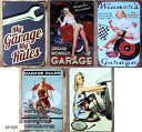 ブリキ看板 アメリカン美女 5枚セット 壁掛けプレート レトロ雑貨 インテリア garage/車(garage, フリーサイズ)