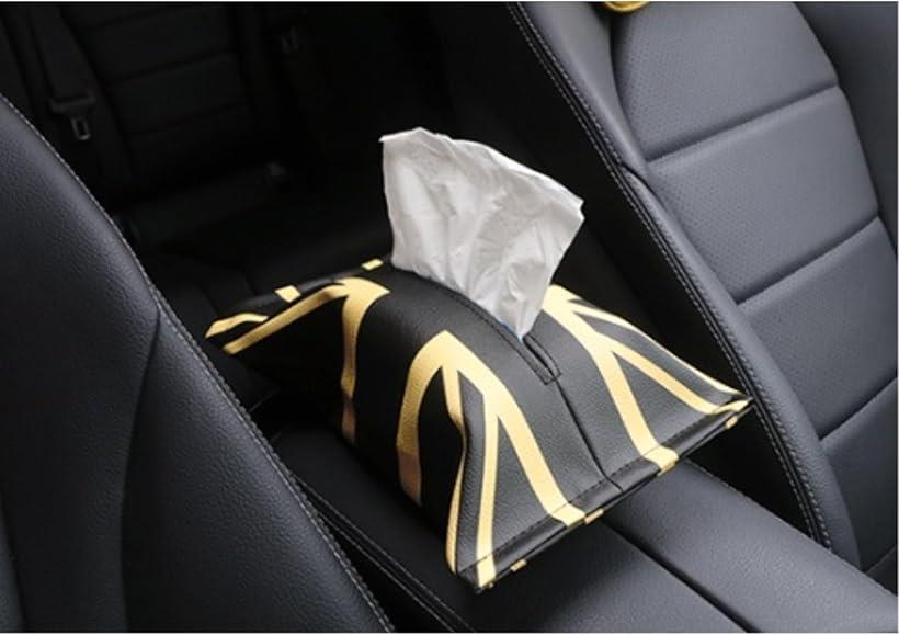 レザー ティッシュケース ティッシュカバー ユニオンジャック(黒金, 幅24x奥行18cm)