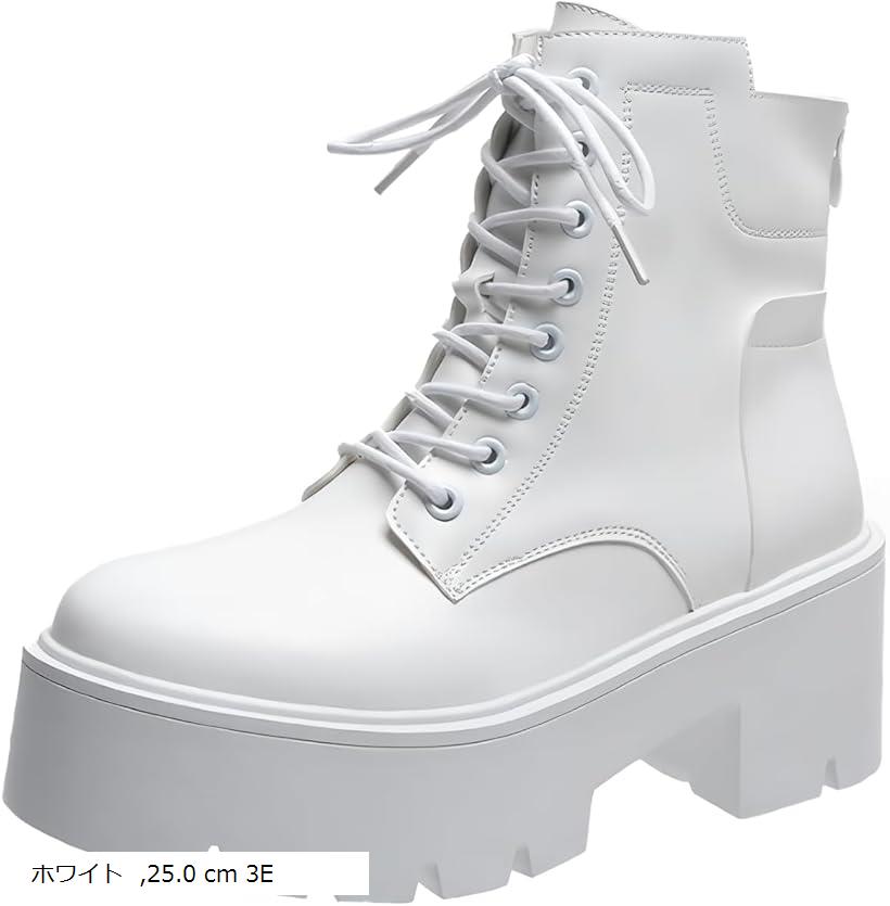ブーツ 厚底 レディース レースアップ クリーム ロング 歩きやすい 大きいサイズ スニーカー サンダル 春 夏 秋 冬 (ホワイト, 25.0 cm 3E)