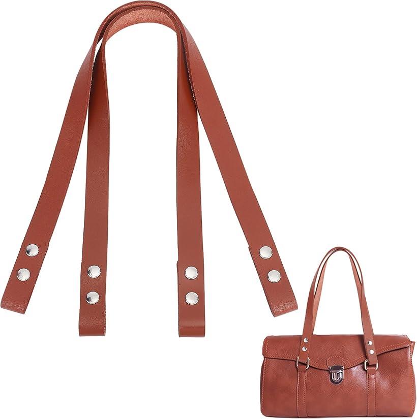 2本 レザー 持ち手 バッグの持ち手 かばんの取っ手 合皮 DIY 修理 ハンドバッグ ビジネスバッグ 交換用 合成革 ボタン付き 調整可能 ハンドル 長さ70.6cm(ブラウン)