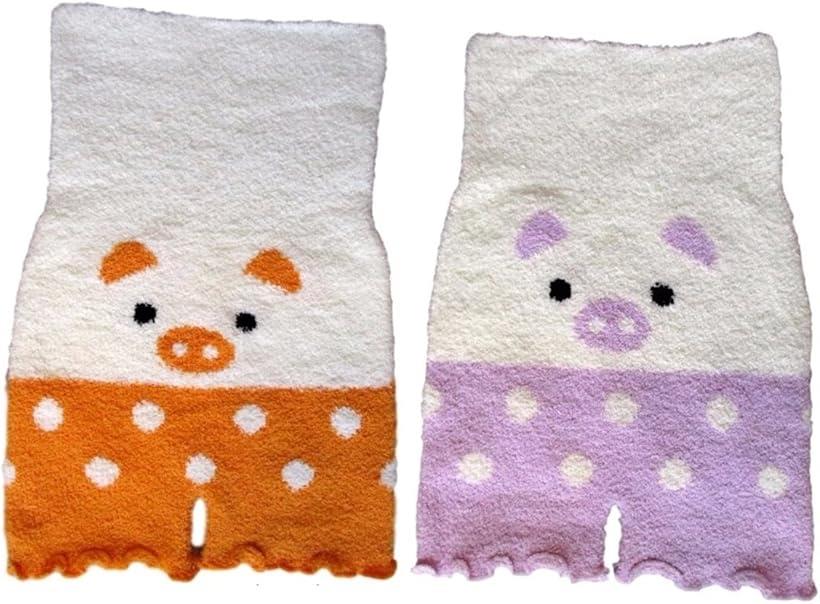 あったか ふわふわ＆もこもこパンツ キッズ 毛糸のパンツ 2枚セット 腹巻き付き 冷え対策に ブタさん (..