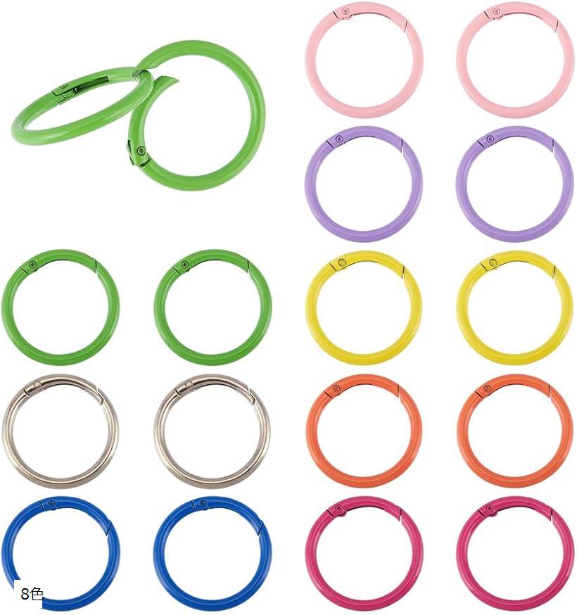 16個入り 丸型 キーリング 8色 カラビナ ナスカン 可愛い キーホルダー パーツ カラフル リングフック ハンドメイド 金具 多機能カラビナ DIYクラフト作り アクセサリーパーツ 40mm (8色)