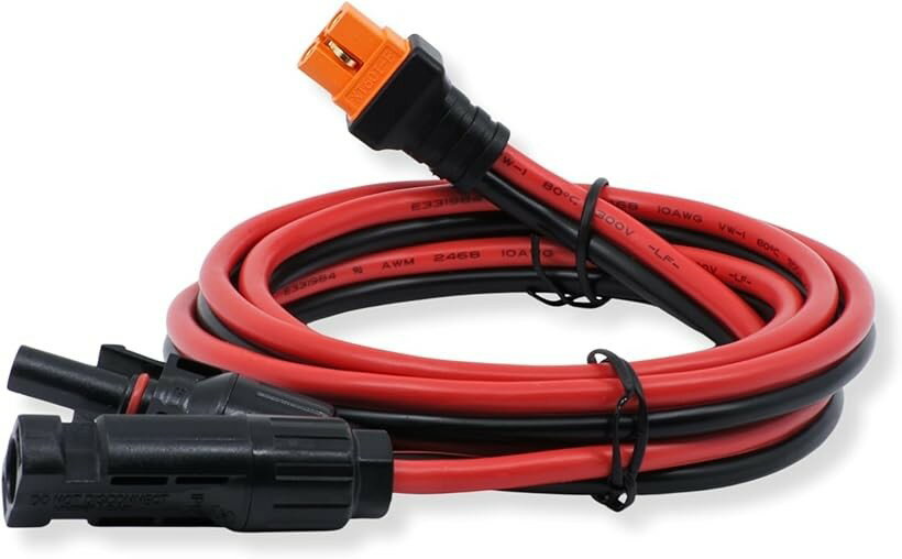 MC4 to XT60i 変換 充電 ケーブル 10AWG ソーラー 太陽光 パネル 発電機 接続 コネクタ (赤黒, 1.5m)