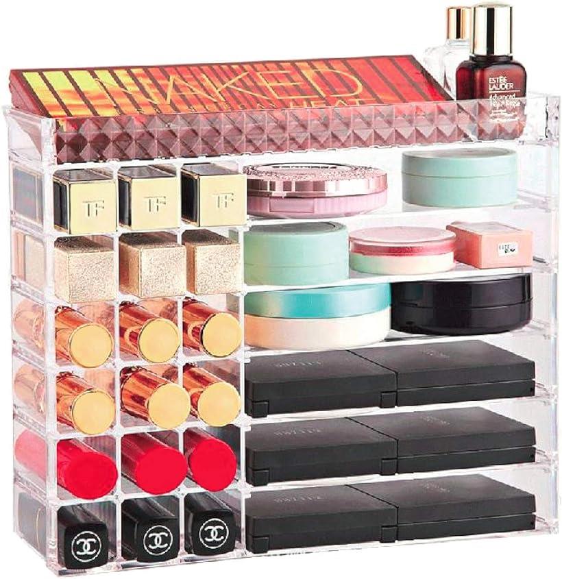 コスメ収納 化粧品収納ボックス リップホルダー 口紅ホルダー 口紅スタンド リップ収納ケース アクリル製 透明 クリアー 大容量 メイクボックス 縦置き (透明)