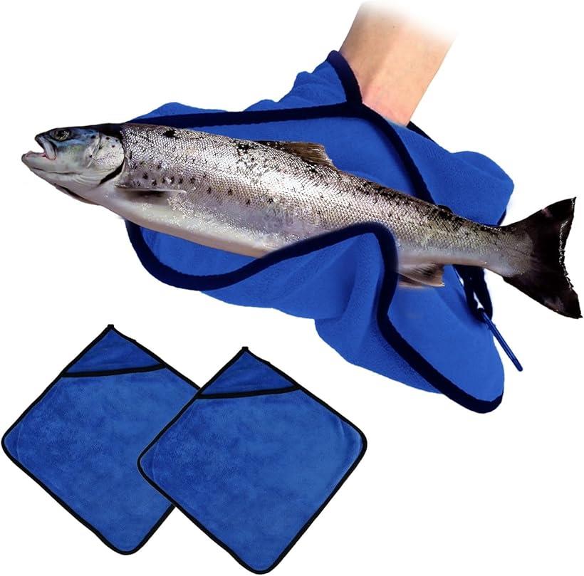 魚つかみ 釣り タオル フィッシングタオル 魚掴み 竿拭き ブルー 2枚 (ブルー)