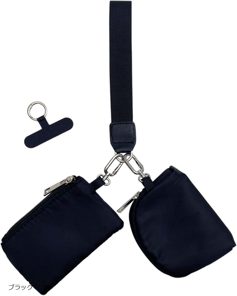 多機能 マルチポーチ コインケース スマホホルダー付 小銭入れ コンパクト 小物入れ ミニ ハンドポーチ(ブラック)