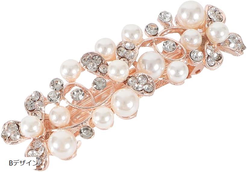 バレッタ パール 髪飾り 髪留め クリップ フラワー 花 レディース(Gold)