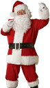 メンズ サンタ サンタクロース 衣装ベルベット風生地 5点セット 男性 コスチューム クリスマス コスプレ 大きいサイズ 髭、ベルト付(赤)
