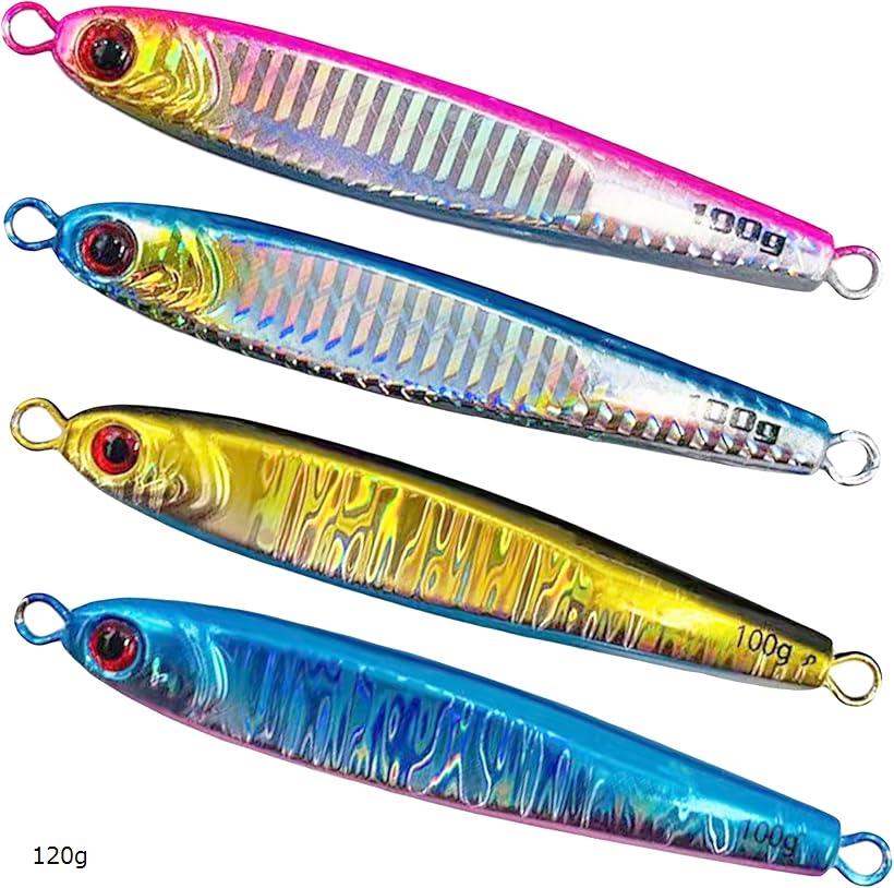 メタルジグ ルアー 疑似餌 4個セット アオモノ ジギング ライトジギング オフショアジギング 120g (ブルー、ピンク、ゴールド、ブルーピンク, 120g)