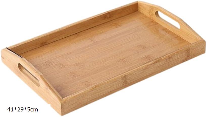 竹製 お盆トレー おしゃれ 四角 大きい 取っ手 業務用 トレイ キッチントレイ 北欧 カフェ ナチュラル 41x29x5cm(ナチュラル, 41x29x5cm)