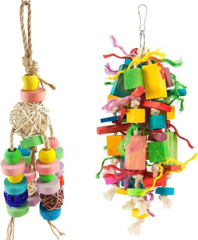 【楽天ランキング1位入賞】AllBright バードトイ インコ オウム 大型 おもちゃ 鳥用 運動 吊下げ 2個 セット (マルチカラー)