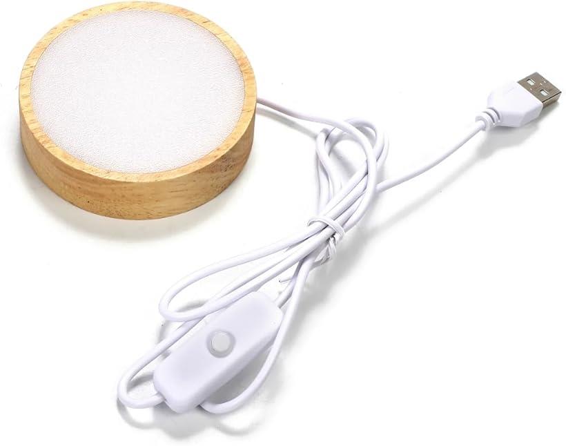 木製 ディスプレイ スタンド LED ライト ベース 暖色系 台座 USB(暖色)