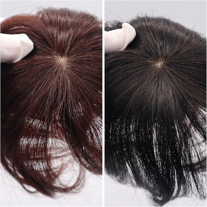 ヘアピース 部分ウィッグ 人毛 100% かつら 女性 ポイントピース トップピース ウイッグ つむじ 頭頂部 薄毛 脱毛 ショート 自然 ナチュラル ブラウン 20cm(ナチュラル　ブラウン, 20cm)
