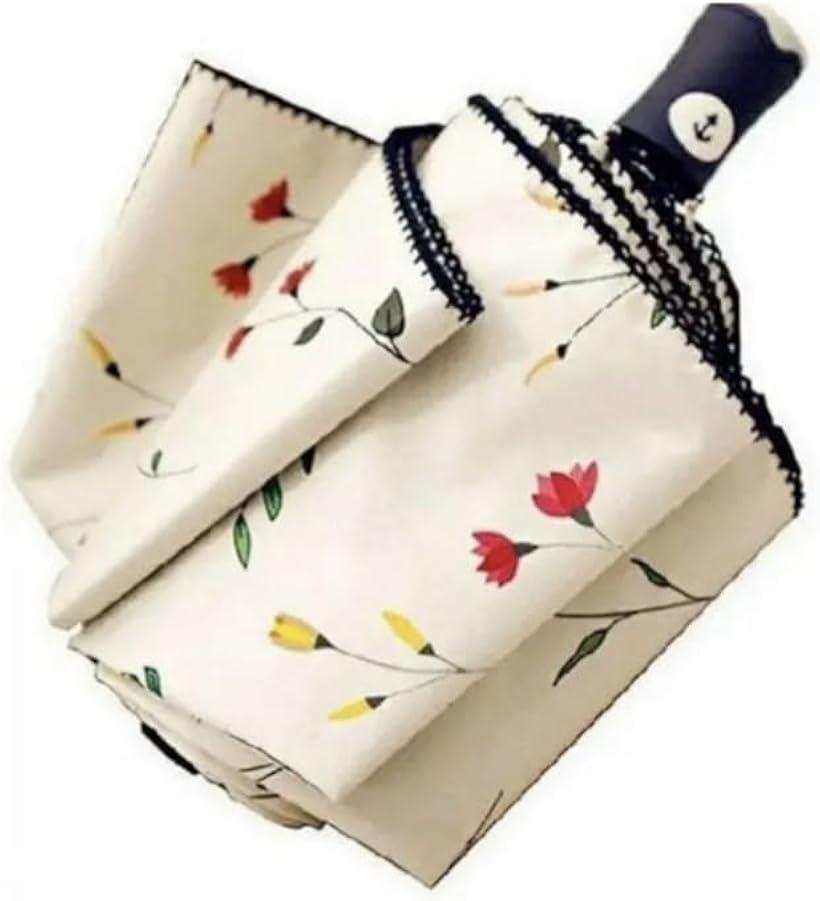 折りたたみ傘 日傘 花柄 晴雨兼用 UVカット ワンタッチ 自動開閉 軽量 遮光 コンパクト (白)